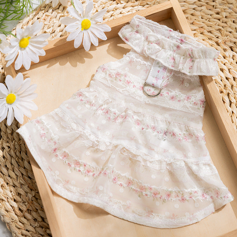 2026 new dog dress - spring/summer lightweight breathable panda & meow lace halter princess dress - pet apparel