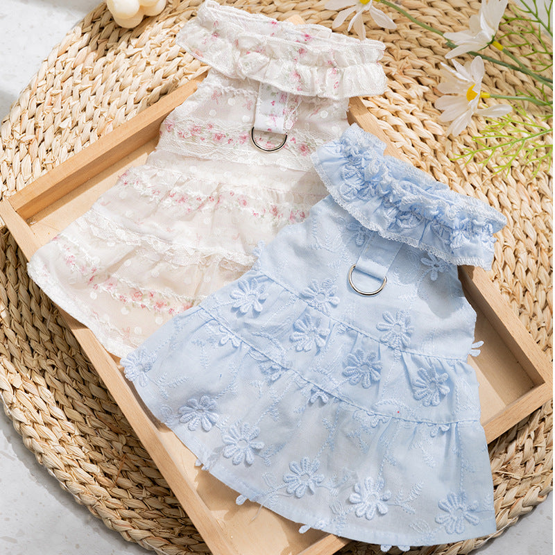 2026 new dog dress - spring/summer lightweight breathable panda & meow lace halter princess dress - pet apparel