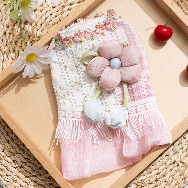 2026 new dog dress - spring/summer lightweight breathable panda & meow lace halter princess dress - pet apparel