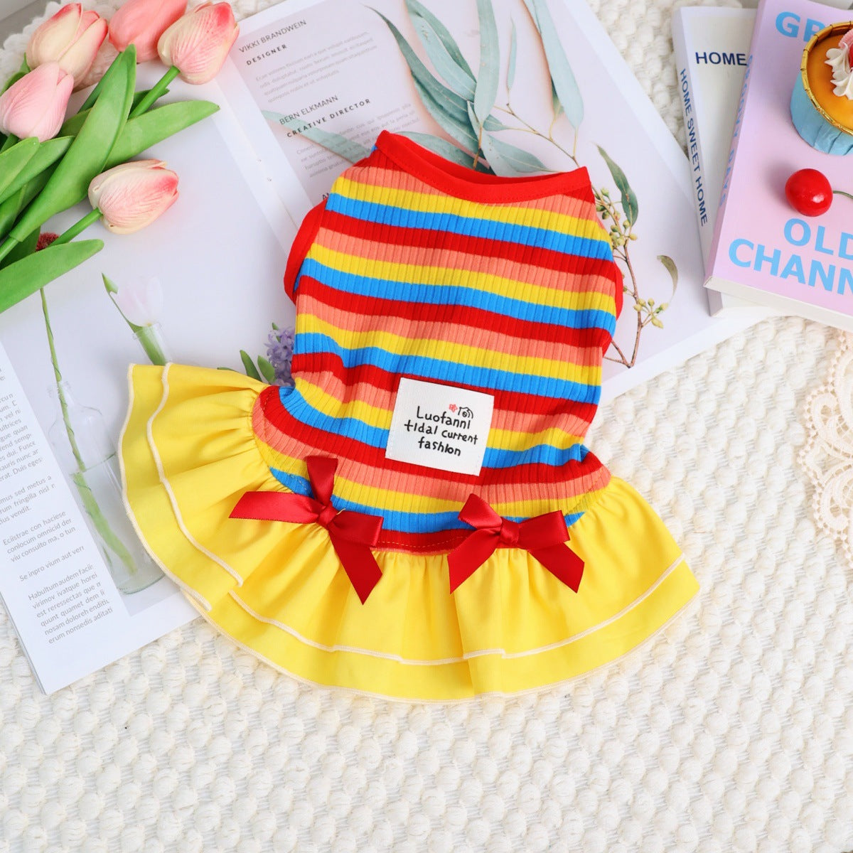 Sun protection dog clothes rainbow stripe pet dress outdoor camping pet dress dog clothes summer thin style