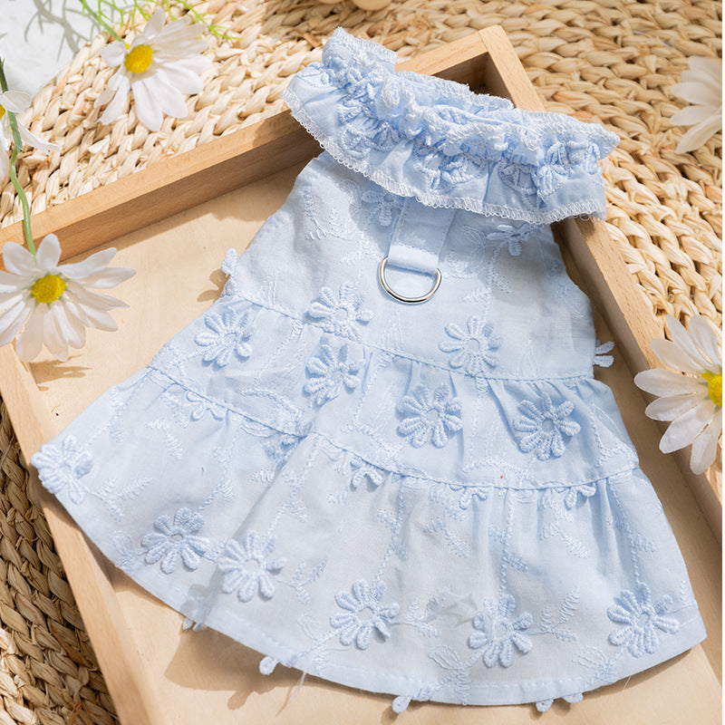 2026 new dog dress - spring/summer lightweight breathable panda & meow lace halter princess dress - pet apparel