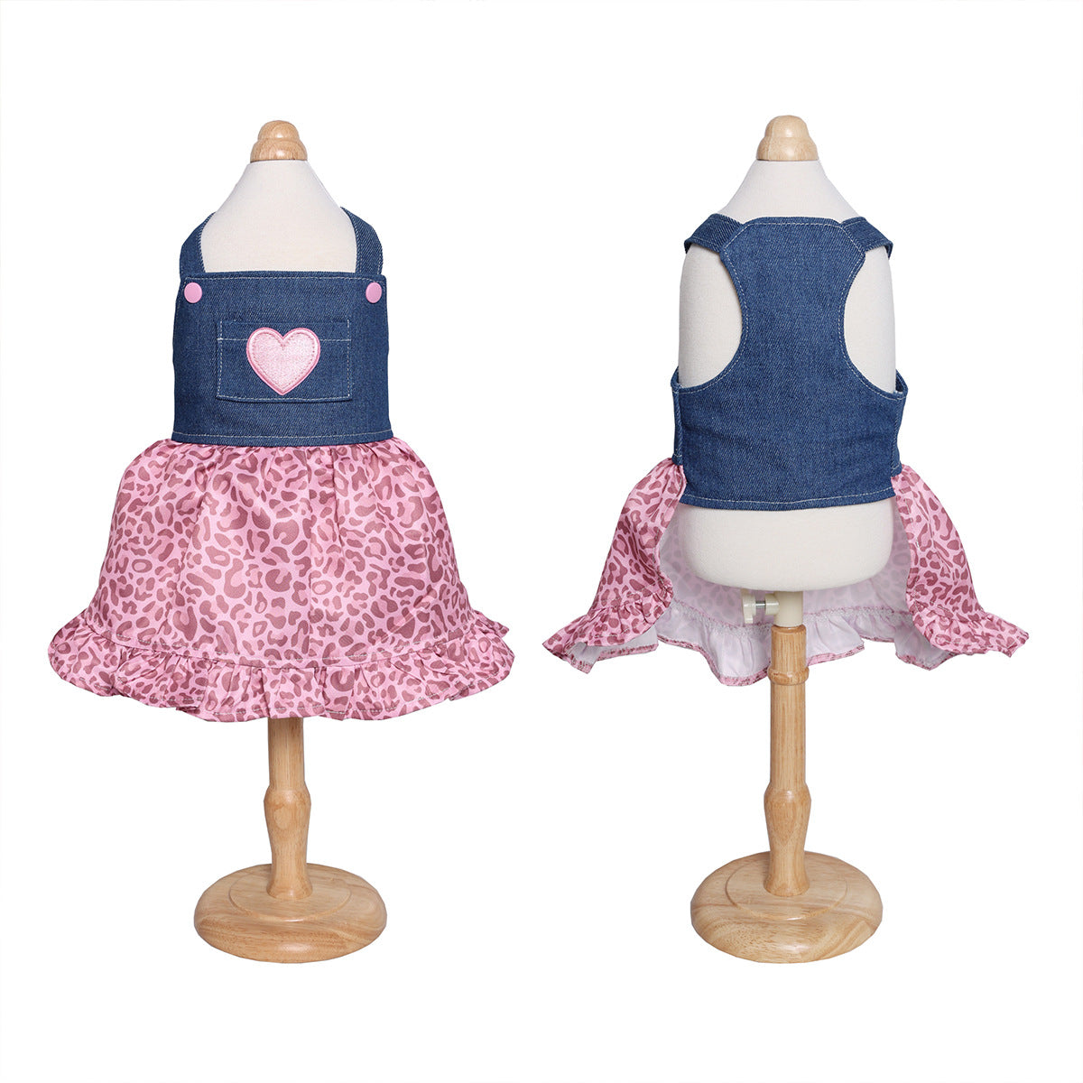 Valentine's day pet clothes small dog internet celebrity hot style heart decoration dog skirt pink leopard print pet dress