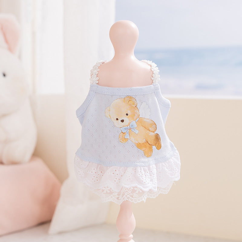 2026 new dog dress - spring/summer lightweight breathable panda & meow lace halter princess dress - pet apparel