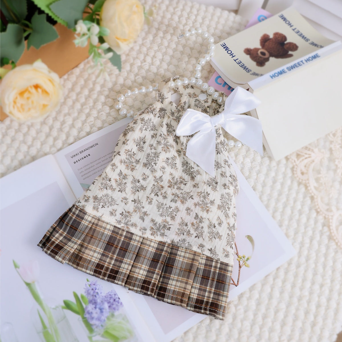 New lightweight floral pet dress - breathable sun protection dog clothes - teddy bear & bichon frise bowknot pet dress