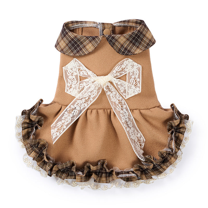 New arrival hit style small size dogs pet outweardress qianjin stylefall and winterthickenedheattechwoolenplaid skirt