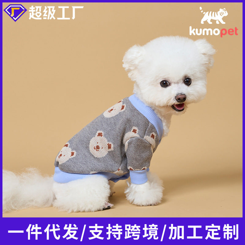 Cross-border popular bear printing pet sweater export processing personalizedfall and winterheattech dog knitting shirt dog
