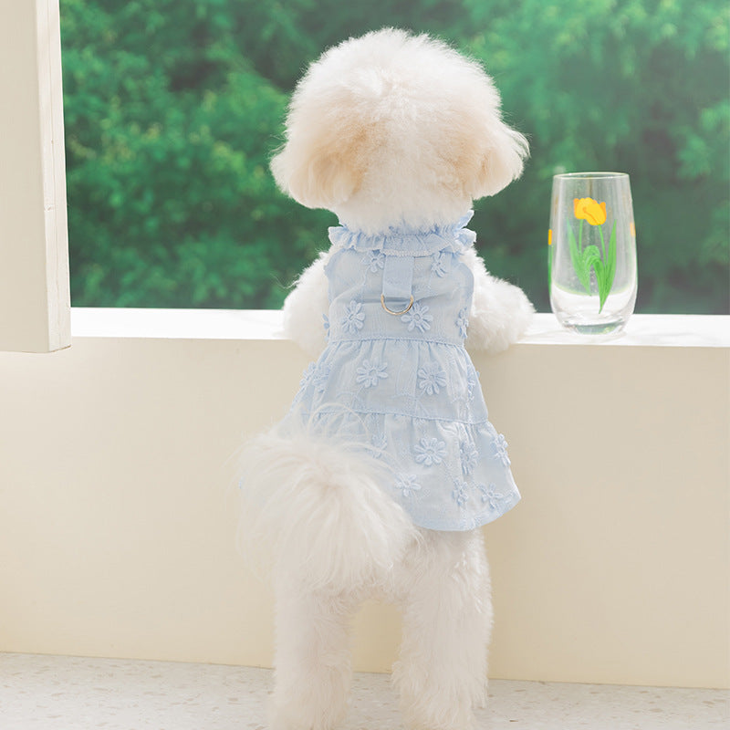 2026 new dog dress - spring/summer lightweight breathable panda & meow lace halter princess dress - pet apparel