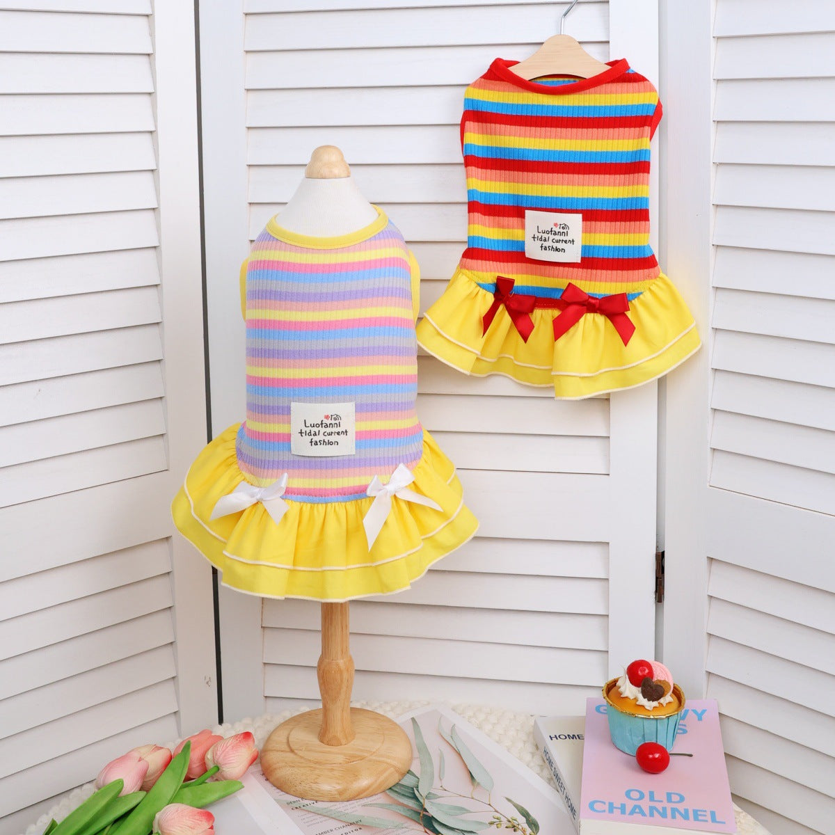 Sun protection dog clothes rainbow stripe pet dress outdoor camping pet dress dog clothes summer thin style