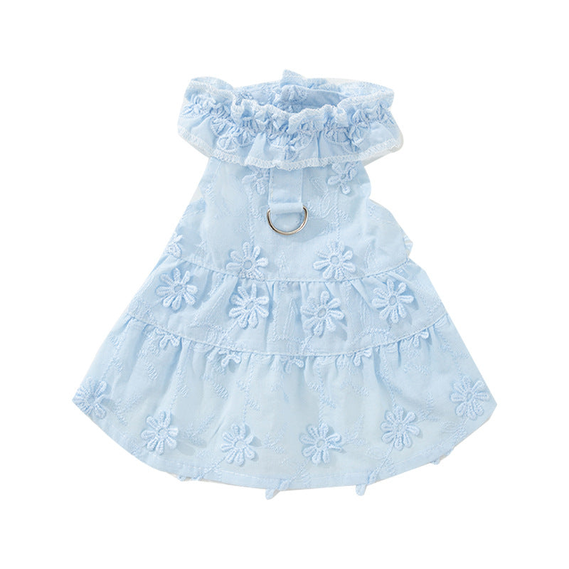 2026 new dog dress - spring/summer lightweight breathable panda & meow lace halter princess dress - pet apparel