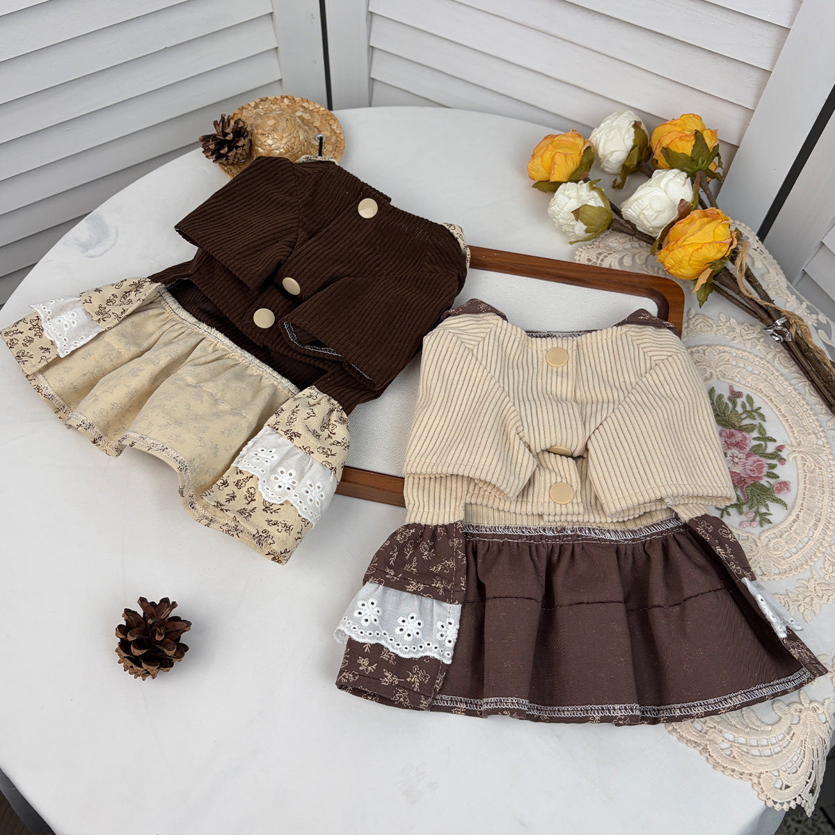 2026 fall/winter new collection: mélange floral pet dress - peter pan collar, lace trim, for small dogs and cats