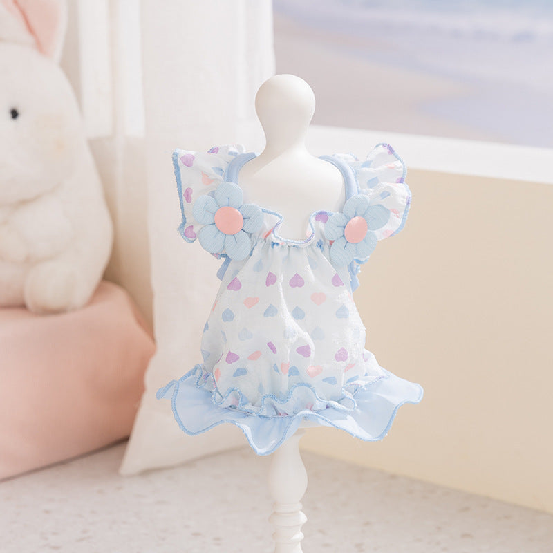 2026 new dog dress - spring/summer lightweight breathable panda & meow lace halter princess dress - pet apparel