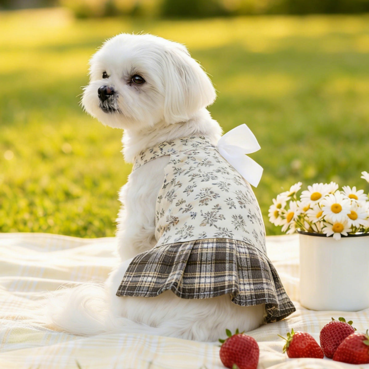 New lightweight floral pet dress - breathable sun protection dog clothes - teddy bear & bichon frise bowknot pet dress