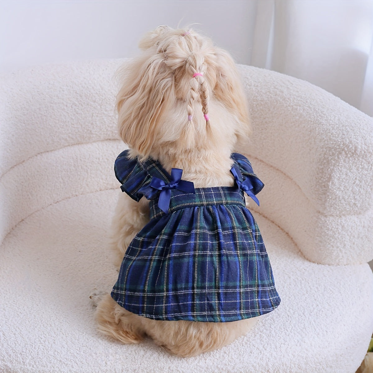 Source factory pet clothing cross-border pet christmas skirt suspender bowsplaid skirt small dog