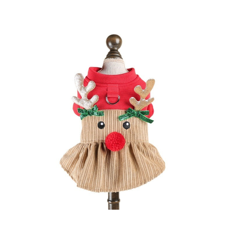 Petcircle pet circle 2026 fall/winter new pet apparel - in-stock wholesale christmas gold antler dress