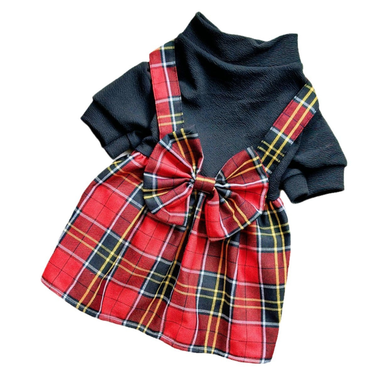 Christmas limited edition mock neck puff sleeve oversized bow suspender dress pet apparel dog clothes pet costume