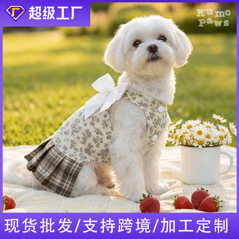 New lightweight floral pet dress - breathable sun protection dog clothes - teddy bear & bichon frise bowknot pet dress