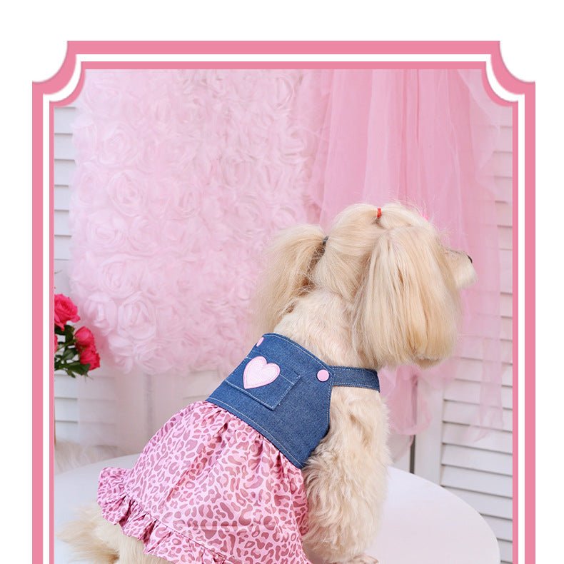 Valentine's day pet clothes small dog internet celebrity hot style heart decoration dog skirt pink leopard print pet dress