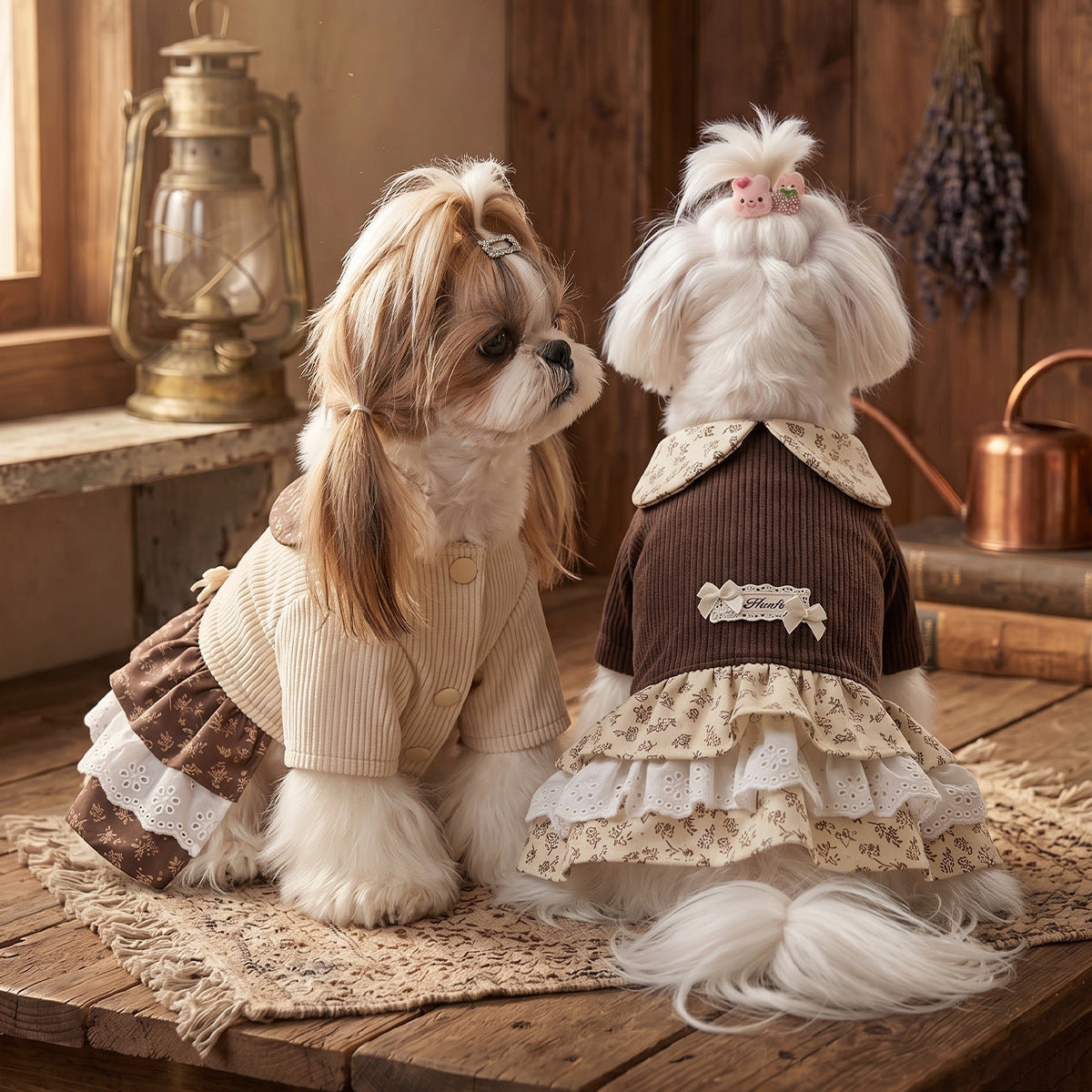 2026 fall/winter new collection: mélange floral pet dress - peter pan collar, lace trim, for small dogs and cats