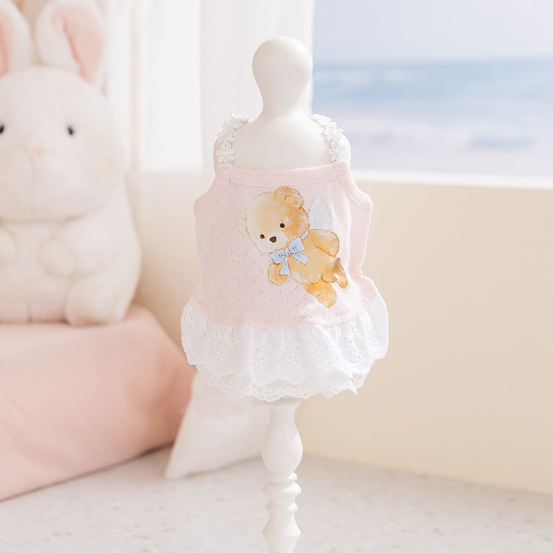 2026 new dog dress - spring/summer lightweight breathable panda & meow lace halter princess dress - pet apparel