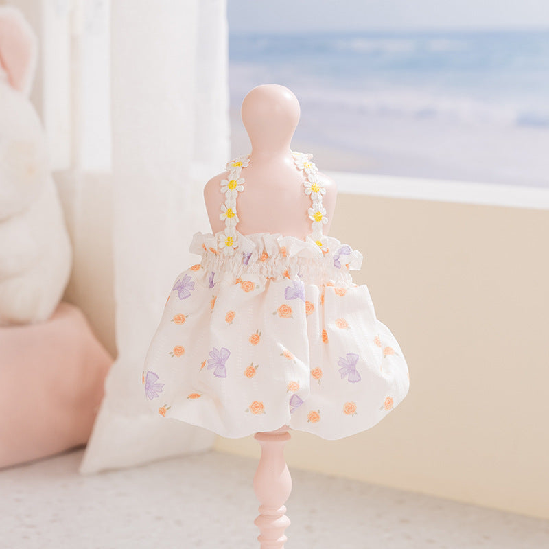 2026 new dog dress - spring/summer lightweight breathable panda & meow lace halter princess dress - pet apparel