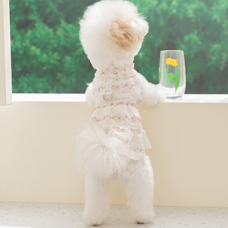 2026 new dog dress - spring/summer lightweight breathable panda & meow lace halter princess dress - pet apparel