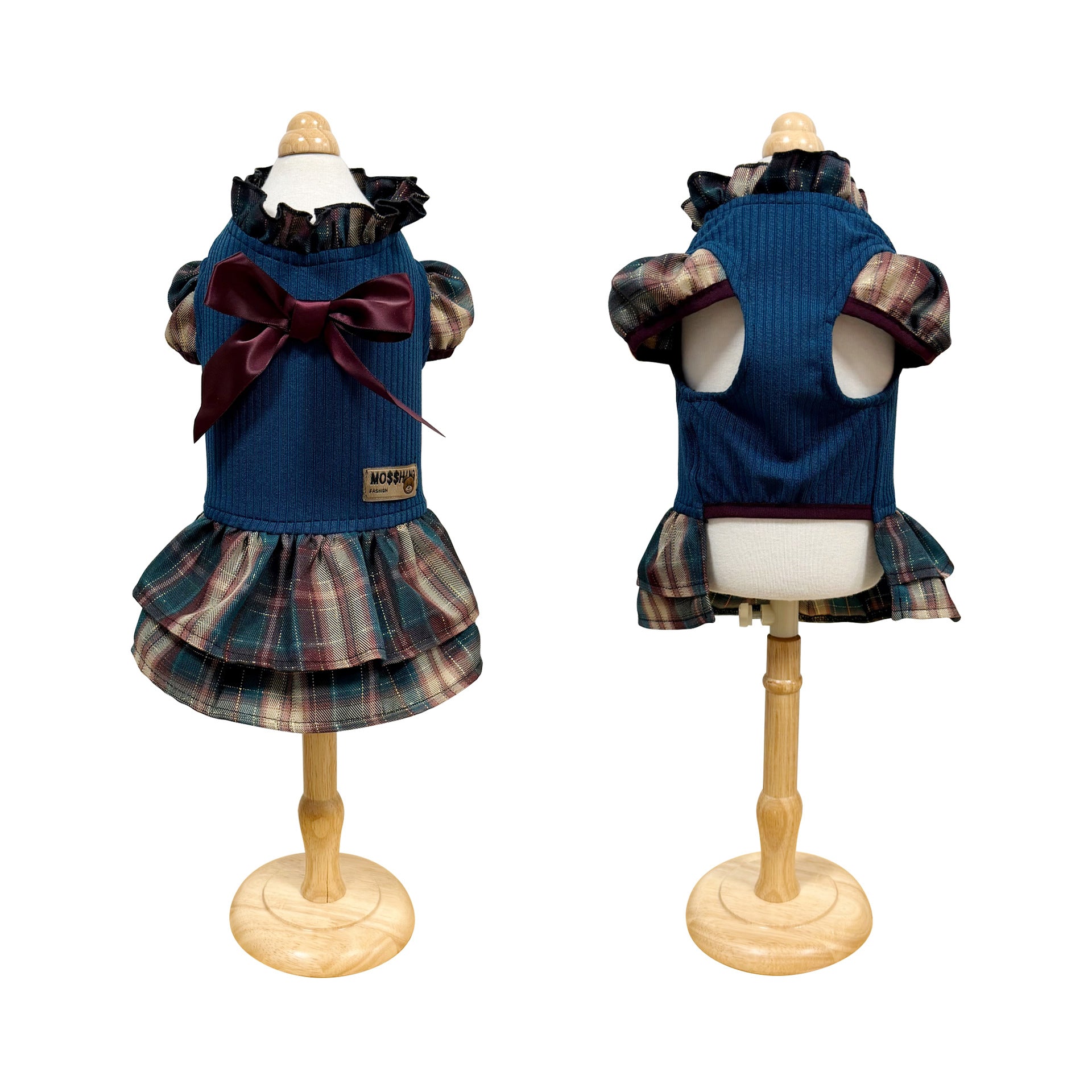 Source factory thickened heattech small dog cute preppy grids bow pet clothing fall and winter pet skirt