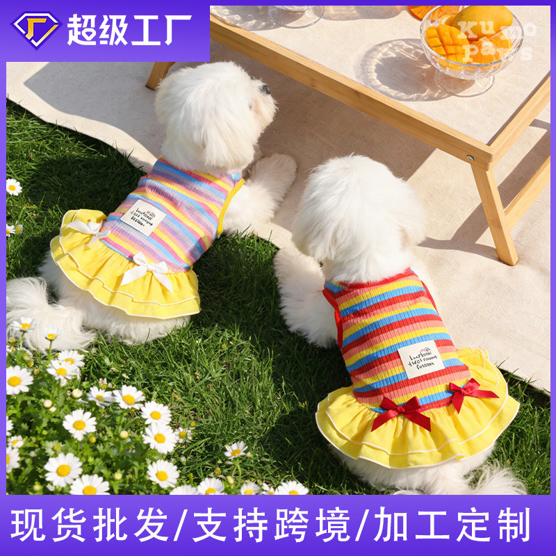 Sun protection dog clothes rainbow stripe pet dress outdoor camping pet dress dog clothes summer thin style