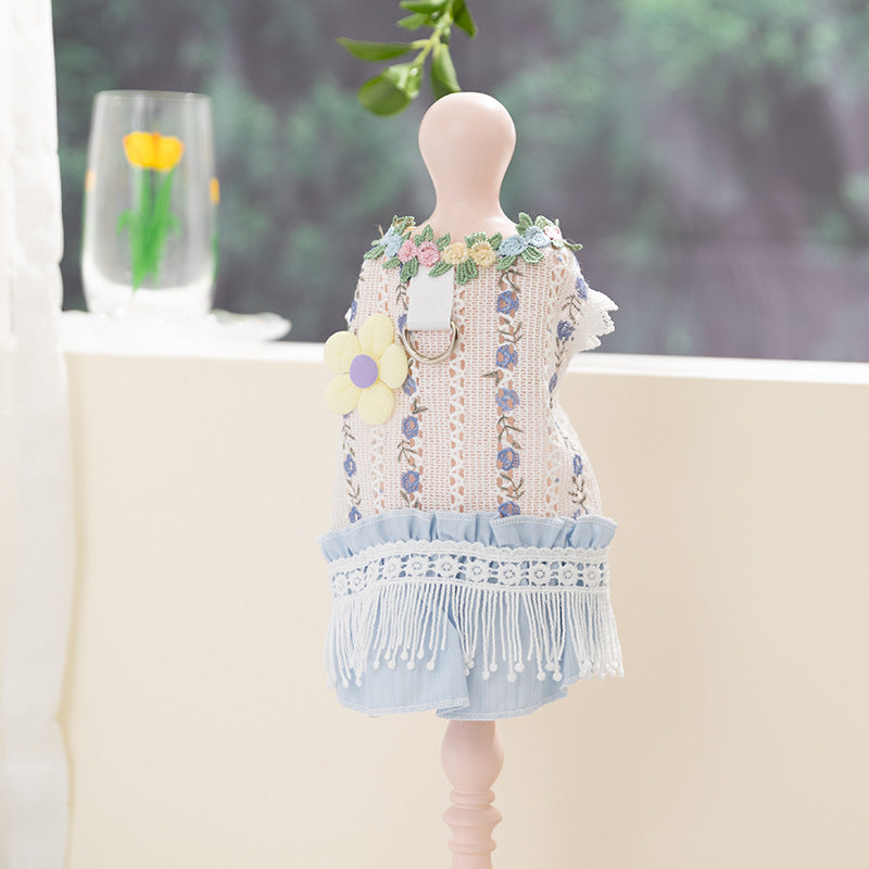 2026 new dog dress - spring/summer lightweight breathable panda & meow lace halter princess dress - pet apparel