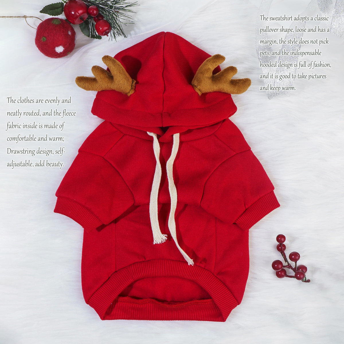 Cross-border hot-selling christmas pet clothes - universal antler sweatshirt for dogs and cats - creative apparel, cat reindeer cosplay costume