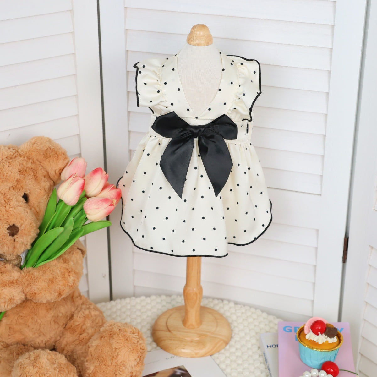 Pet clothes summer cool thin bow small dog princess dress polka dot dress dog clothes summer