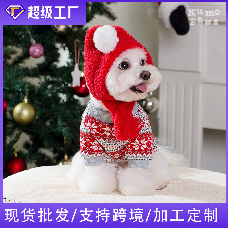 Fall and winternew arrivalcute dog heattech christmas pet clothing knittingpullover shirt pet christmas sweater